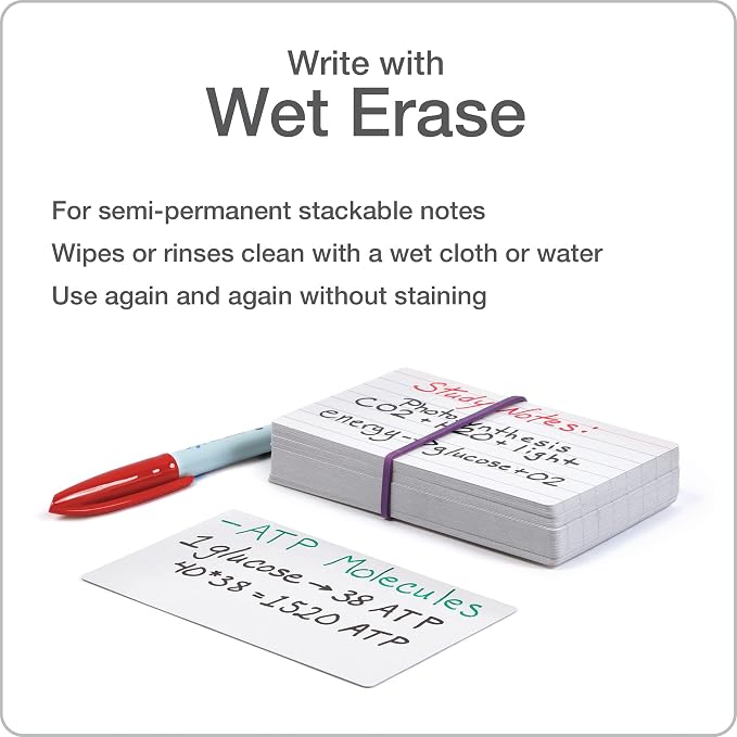 Oxford Dry Erase Index Cards, Blank & Ruled Multipack, Reusable Flash Cards - Image 5