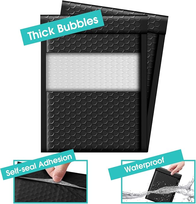 Fuxury Black Bubble Mailers 6x10" Padded Envelopes 9600 Pack Strong Adhesion - Image 3