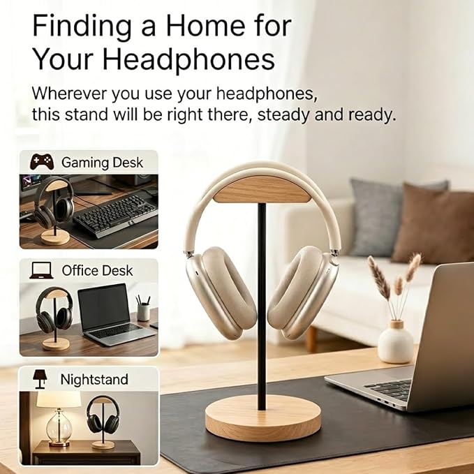 Headphone Stand Nature Wood & Metal Headset Hanger Mount Hook Gaming Holder - Image 6