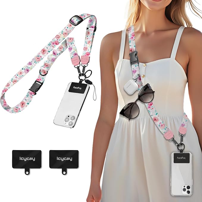 Icycay Phone Lanyard Crossbody, Peony Flower Cell Phone Strap by Icycay
