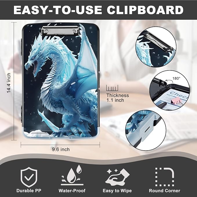 Snow Dragon Clipboard with Pen Holder - Image 2