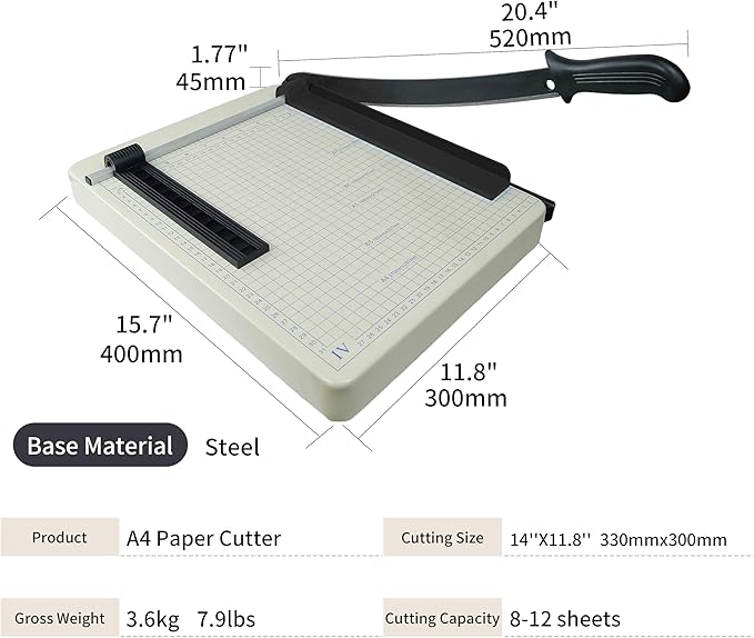 TEXALAN(R) Paper Cutter 12" x 10" Metal Base Trimmer Scrap Booking Guillotine Blade-DeskLoop Office