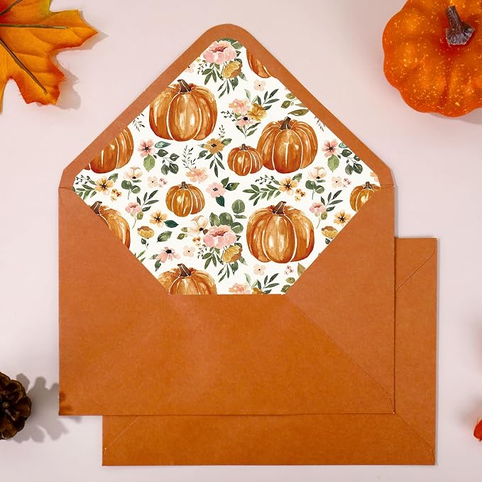 Whaline 50 Pcs Fall Envelopes Autumn Floral Pumpkin Invitation Envelope by Whaline