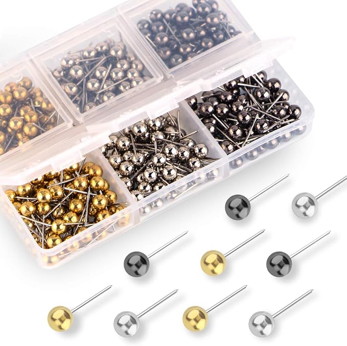 Push Pins Map Tacks 1/8-Inch Retro Metallic Color Beads Head Marking Pins by Yalis