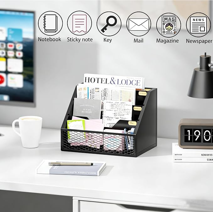Mail Organizer Countertop, Wooden Mail Holder, 4 Slot Letter Holder - Image 2