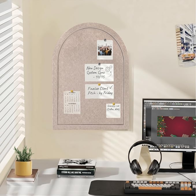 Arched Felt Bulletin Board, Sized 24" x 18" Cork Board Alternative Grooved Edge - Image 6