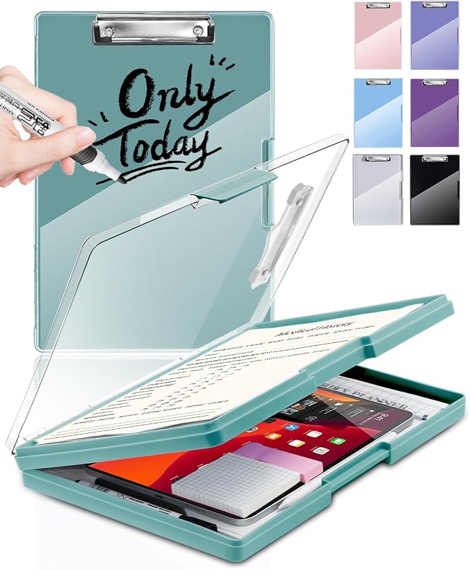 Clearview Clipboard with 2 Storage, Dry Erase 8.5x11 Heavy Duty ClipBoards by Sunnyclip
