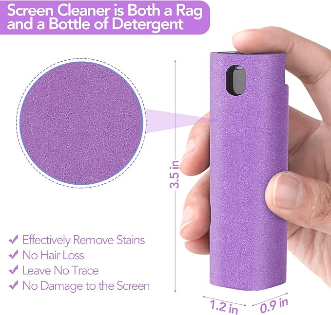 2 Pcs Fingerprint Proof Screen Cleaner,3 in 1Touchscreen Mist Cleaner Spray Wipe Cleaner Fingerprint-Proof Soft Fiber Flannel,Safe for All Phones Glasses Tablet Laptop TV Watch Screens(Purple)-DeskLoop Office