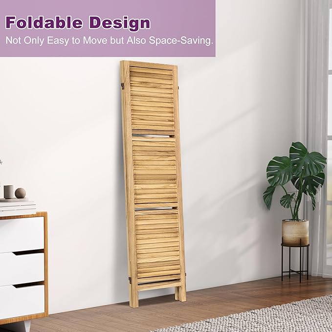 Room Divider with Shelves, 5.6FT Folding Room Divider Panel, 4 Panel Wood Partition Wall Divider for Room Separation, Natural Wood-DeskLoop Office