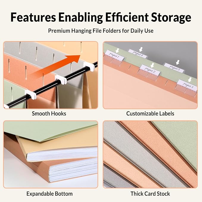 SUNEE Hanging File Folders Legal Size, 25 Pack File Folders 1/5-Cut Tabs - Image 4