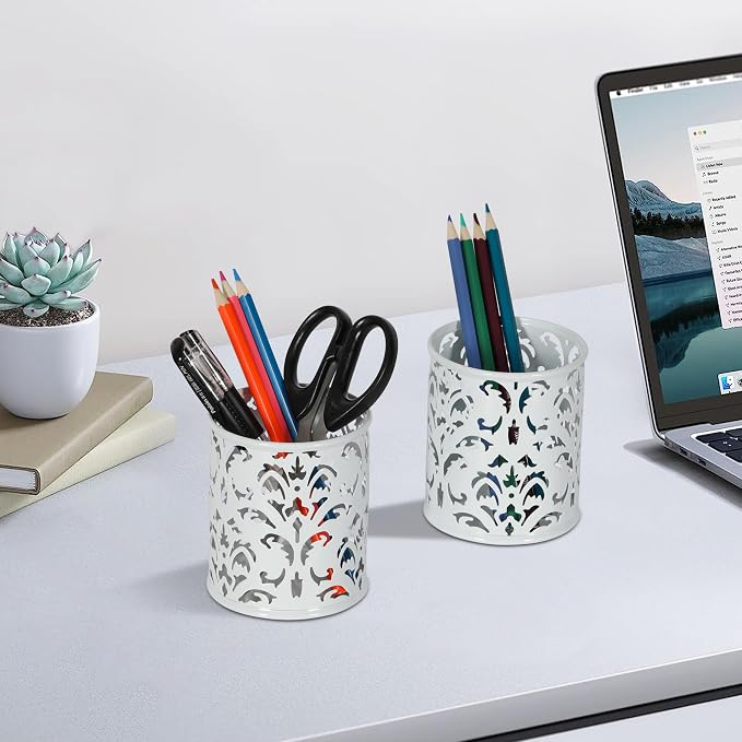 EasyPAG White Pen Holder for Desk, 2 Pack Round Pen Organizer, Brush Holder for - Image 7