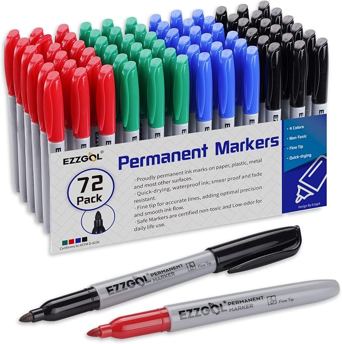 Ezzgol Permanent Markers Bulk, Permanent Marker Bulk Pack of 72, 4 Assorted by Ezzgol