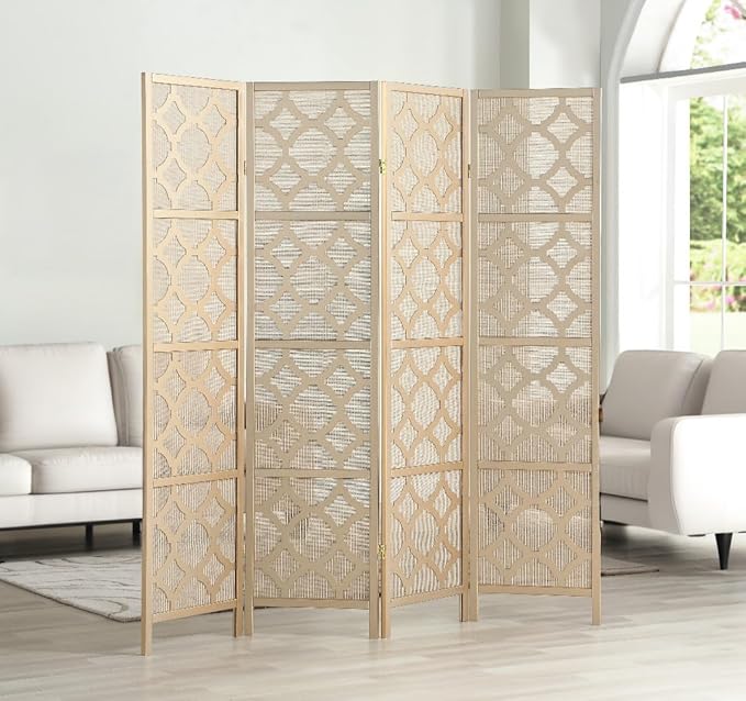 NicBex Room Divider 4 Panel Room Dividers with Quarterfoil Diamond Design Partition Room Dividers and Folding Privacy Screens Wall Divider for Home, Room Separation,69.28"W x 17.32"D x 70.31"H, Gold-DeskLoop Office