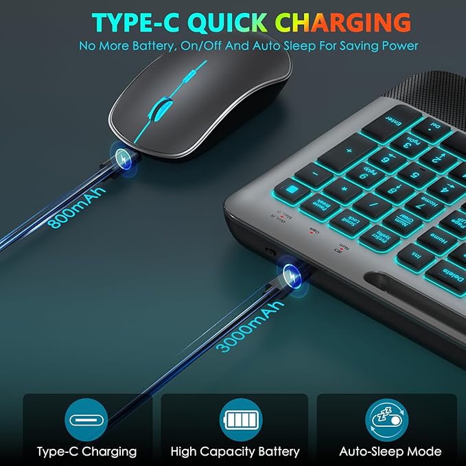 JOYACCESS Wireless Keyboard and Mouse Combo Backlit - Compact Quiet Keyboard with RGB Mouse, Rechargeable, Portable Cordless Keyboard Mouse Set for Mac, Windows, Laptop (Space Gray)-DeskLoop Office