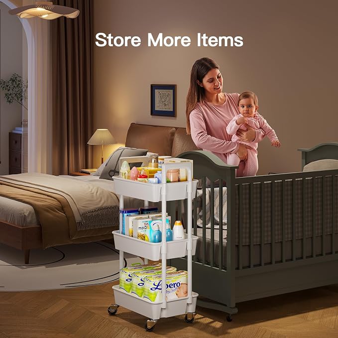 Pipishell 3 Tier Rolling Cart Organizer, Plastic Rolling Cart - Image 7