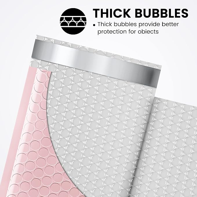 Fuxury Small Bubble Mailers 4x8" 800 Pack Light Pink Bubble Mailer Usable Size - Image 3