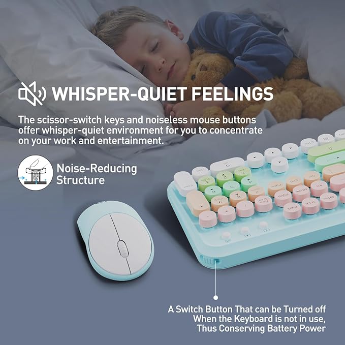 Wireless Keyboard and Mouse Combo, 2.4 GHz Wireless Full-Sized Typewriter Mouse and Keyboard with Round Keycaps for Windows, Computer, Desktop, PC, Laptop (PinkBlue)-DeskLoop Office