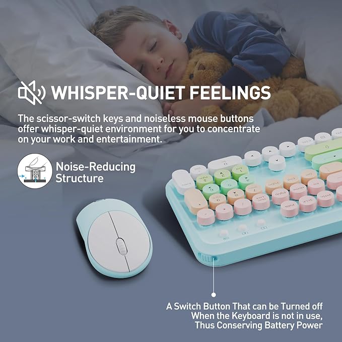 FOPETT 2.4GHz Wireless Keyboard and Mouse Set with Switch Button - Full-Size Keyboard - Compatible for Windows/Laptop/PC/Notebook/Smart TV and More - Green-DeskLoop Office