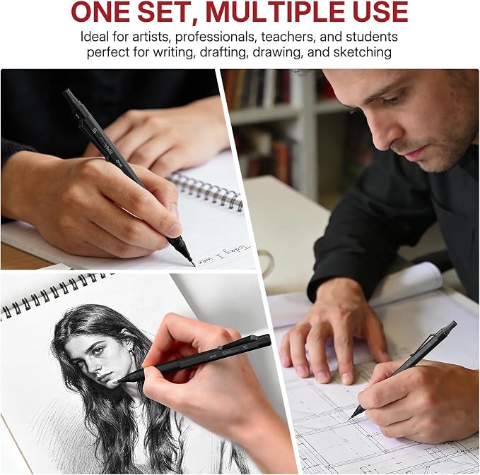 WUO 0.5mm Mechanical Pencil Set, 3 Black Metal Drafting Pencils - Image 8
