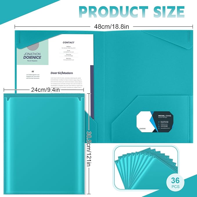 Henoyso 36 Pack Turquoise Plastic Folders - Image 2