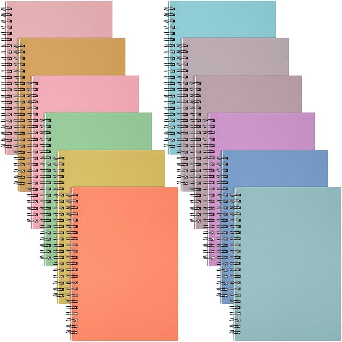 Fuutreo 12 Pcs Spiral Notebook for Work A5 8.3 x 5.7 Inch College Ruled Spiral Journal Notebook Kraft Cover Ruled Paper, 12 Color, 60 Sheets, 120 Pages for Office School(Candy Color)-DeskLoop Office