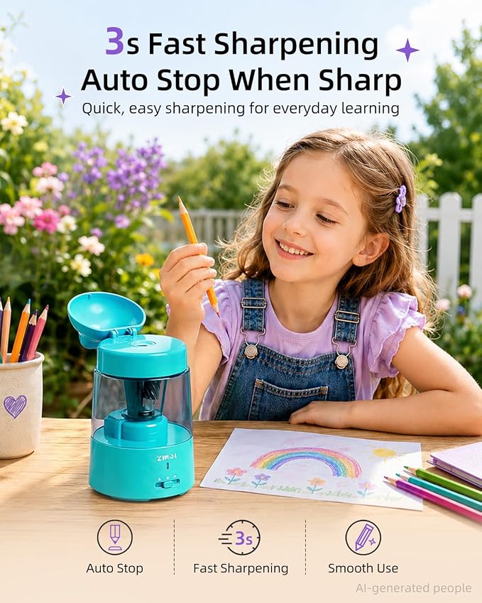 ZMOL Colored Pencil Sharpener for Kids Gift, Rechargeable Electric Pencil - Image 2