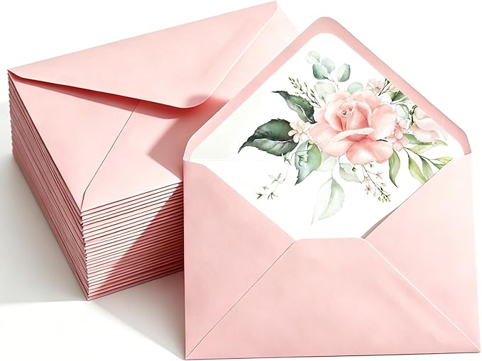 50 Pcs Pink Envelopes Floral Pattern 5x7 Envelopes by Partiazy