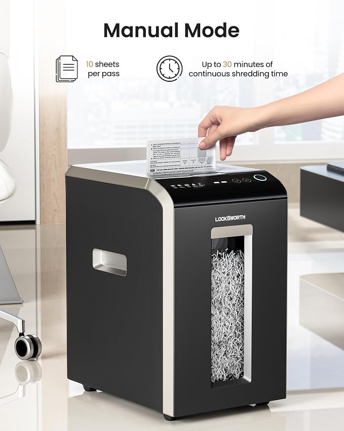 Locksworth 200-Sheet P-5 Micro-Cut Heavy-Duty Paper Shredder, 60-Min Continuous - Image 5