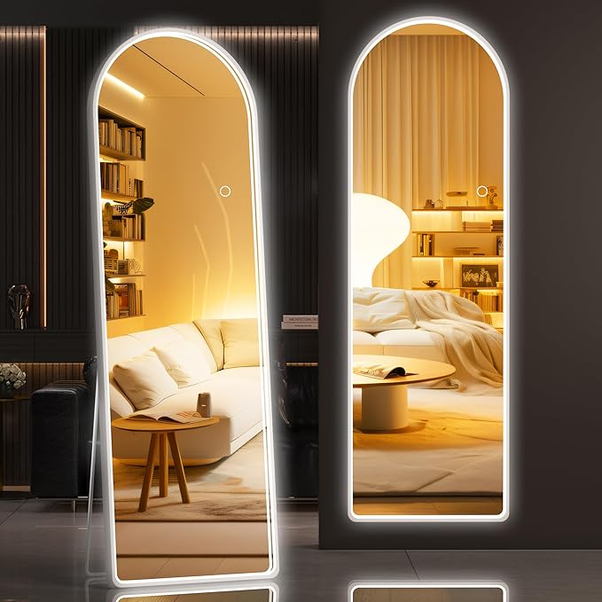 Hasipu 55" X 18" Full Length Mirror with Lights, White Frame Arch Led Mirror Full Length and 3 Colors Temperatures & Brightness Adjustable,Light Up Mirror Full Body for Bedroom Cloakroom Living Room-DeskLoop Office