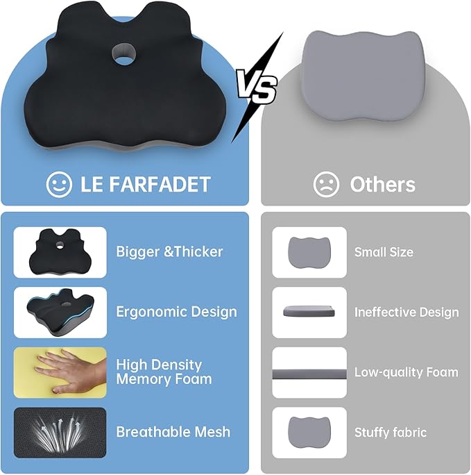 Seat Cushion, X-Large Memory Foam Office Chair Cushion, for Pressure Relief Sciatica & Pain Relief for Long Sitting Hours on Office/Home Chair, Car, Wheelchair-DeskLoop Office