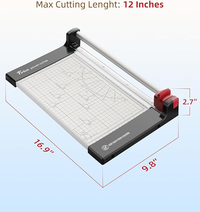 Firbon 12" Rotary Paper Trimmer with Replaceable Blade, Heavy Duty 12-Sheet Capacity Cutter for Cardstock, Photos, Scrapbooking, Office, School & Studio-DeskLoop Office