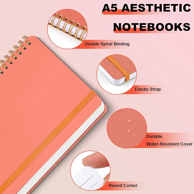 4 Pack A5 Spiral Journal Notebook, Lined Notebooks - Image 3
