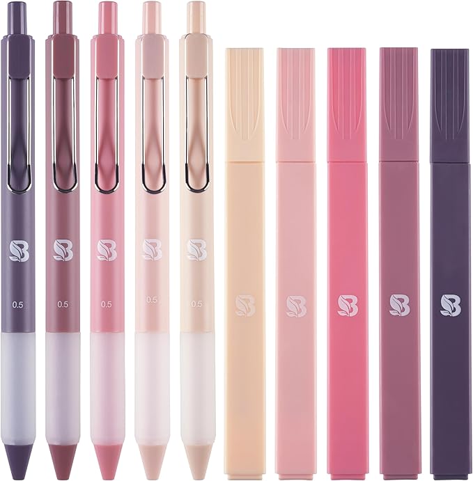 BLIEVE Aesthetic Highlighters and Gel Pens And Soft Tip, No Bleed Dry Fast Easy to Hold, for Bible Journaling Planner Notes School Office Supplies (Morandi)-DeskLoop Office