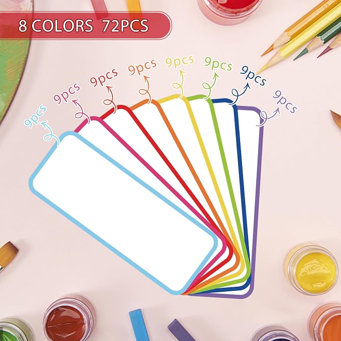 72 Pcs Dry Erase Magnetic Labels Border, 3.2" x 1.2" 8 Colors | Reusable - Image 5
