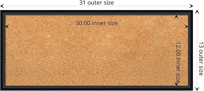 Amanti Art Natural Cork Board for Wall, 13x31 Vision Board with Black Wood Frame, Medium Corkboard Office Decor for Home Organization, Modern Contemporary Corkboard Pinboard to display items for home-DeskLoop Office