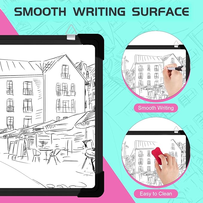 Polegas Dry Erase Whiteboard Calendar, Magnetic White Board Dry Erase Calendar, 16" X 12" Monthly Calendar Whiteboard for Wall, Small Double Side Board to Do List for Home, School, Office (Black)-DeskLoop Office