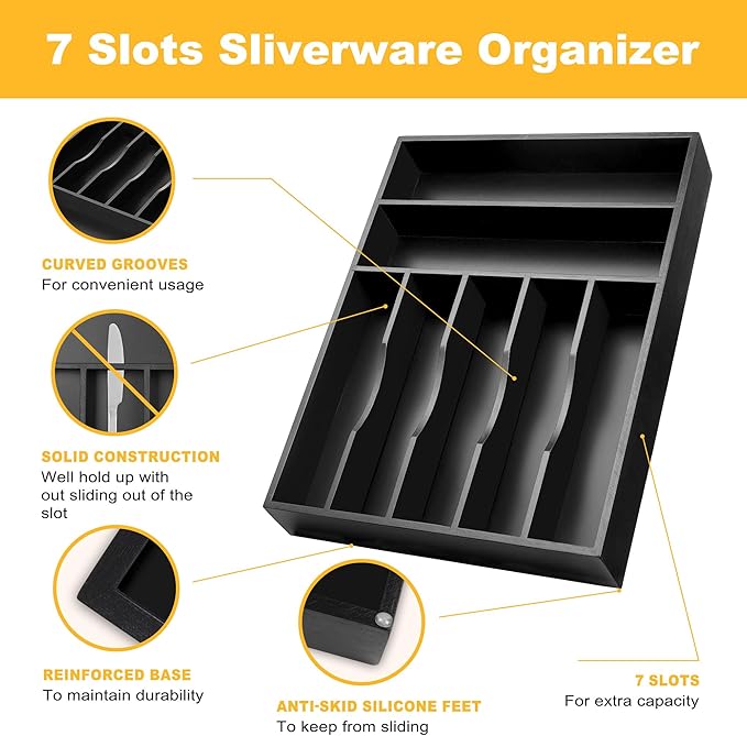 oridom Kitchen Bamboo Silverware Organizer, Kitchen Drawer Organizer - Image 5