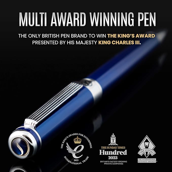 Scriveiner Midnight Blue Ballpoint Pen - Stunning Blue Lacquer Luxury Pen, Chrome Finish, Schmidt Black Refill, Best Ball Pen Gift Set for Men & Women, Professional Executive Office, Nice Designer Pen-DeskLoop Office