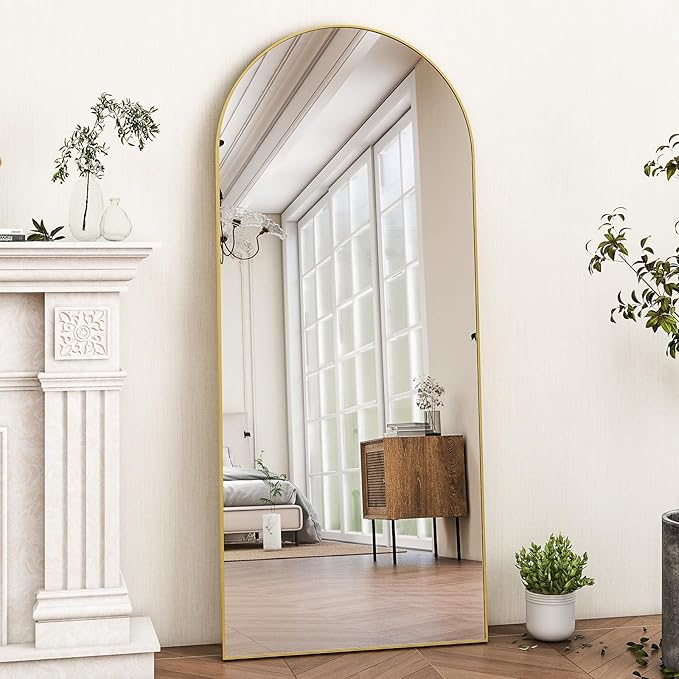 HARRITPURE Arched Full Length Mirror - 64"x21" Free Standing Leaning Mirror Hanging Mounted Aluminum Frame Modern Home Decor for Living Room Bedroom Cloakroom, Gold-DeskLoop Office