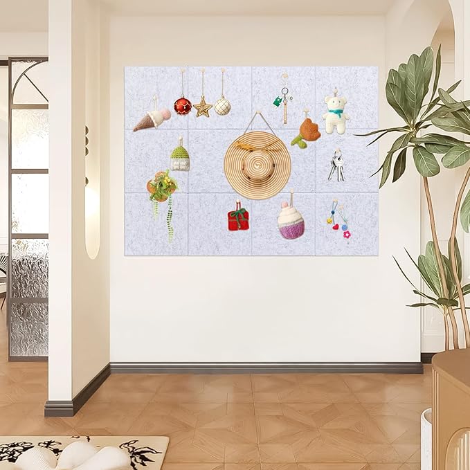 Large Cork Board Alternative, 12 Pack Felt Board with Safe Removable Adhesive Tabs Felt Wall Tiles, Large Cork Boards for Walls, Cork Board for Home Office, Pin Boards for Walls, Marble White-DeskLoop Office