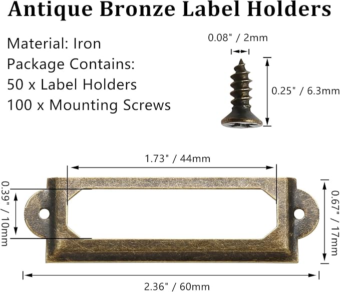 50 PCS Metal Label Holders 60x17mm Antique Bronze - Image 3