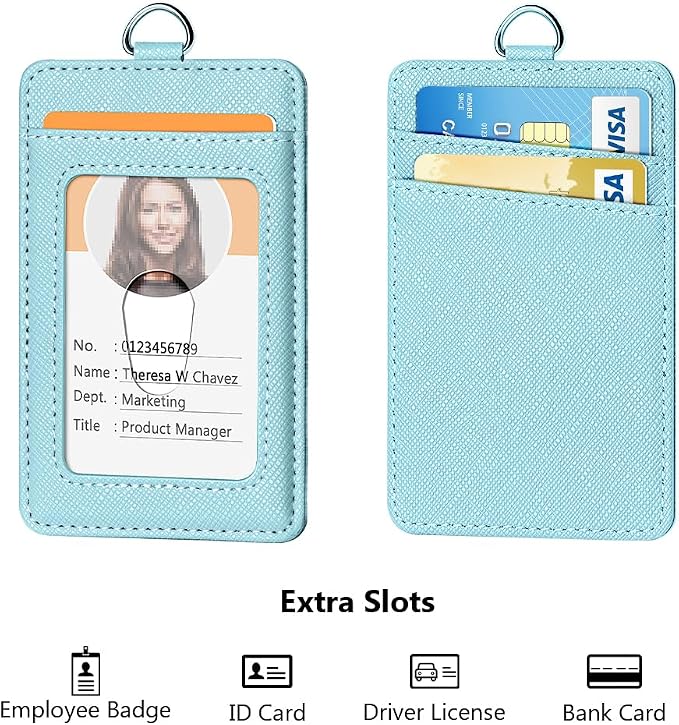 Leather Badge Holder and Adjustable Retractable Lanyards, Quick Release Buckle - Image 3