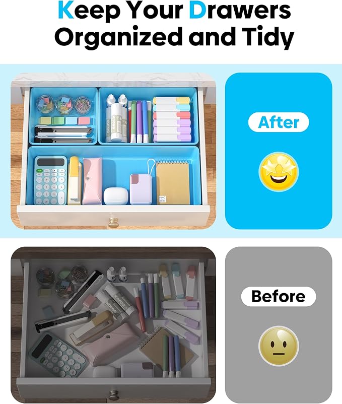 10 Pack Large Size Plastic Drawer Organizers Set, 3 Sizes Desk Drawer Organizer - Image 4