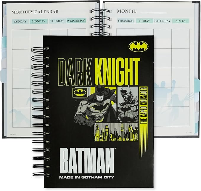 Super Hero Academic Planner, Weekly Monthly Daily Agenda, Custom Date Organizer for Time Management, Spiral Bound Notebook with Colorful Tabs,Datebooks for Student, Adult(Black Gold)-DeskLoop Office