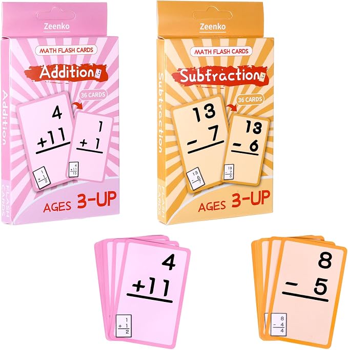 72 Pcs Reusable Addition and Subtraction Flash Cards, Double-Sided Math Flash by Unknown