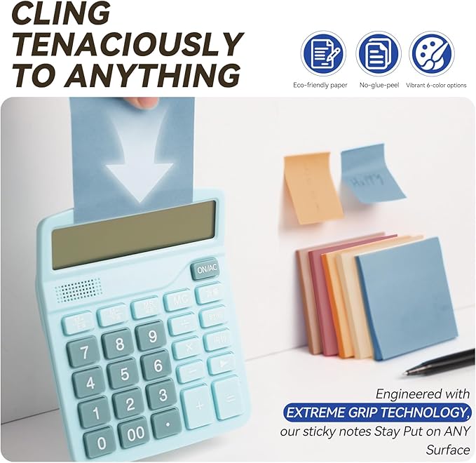 Sticky Notes 3x3in + 2x1.5in Small Sticky Note, 12 Pack 6 Colors Self-Sticky Note Pads | Sticks Strong & Removes Clean | Recycled Paper Cute Sticky Notes to School Supplies, Office Products-DeskLoop Office