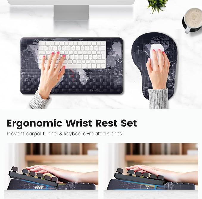Ospelelf Ergonomic Mouse Pad and Keyboard Stand Wrist Rest Set, Memory Foam - Image 2