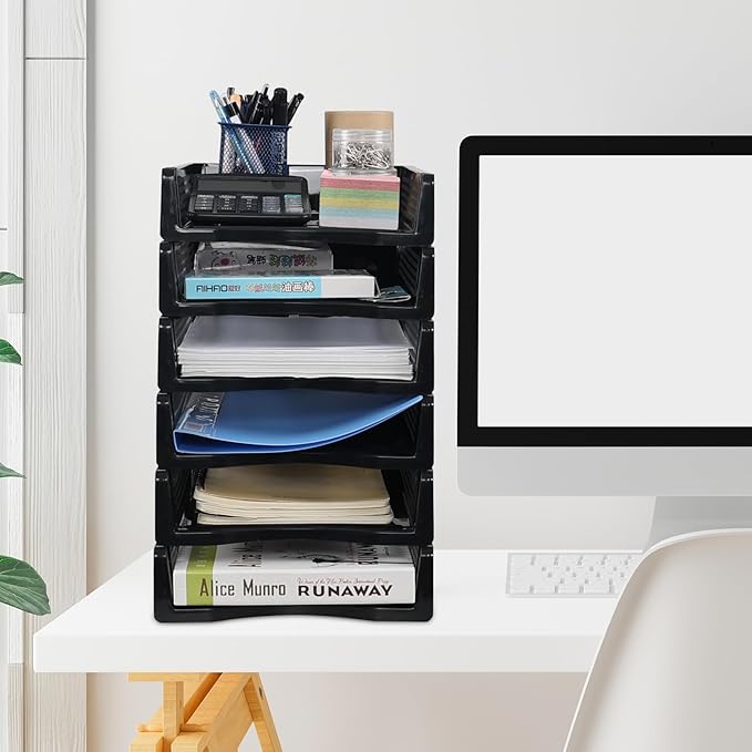 6 Pack Stackable Letter Trays, Plastic File Organizer Tray, Desktop Document - Image 6