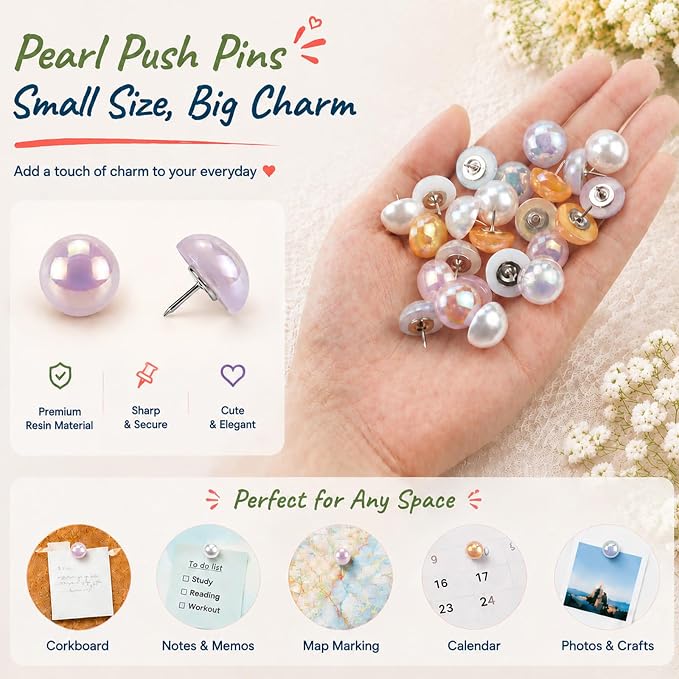 36 PCS Pearlescent Cute Push Pins, Colorful Decorative Push Pins Thumbtacks | - Image 5