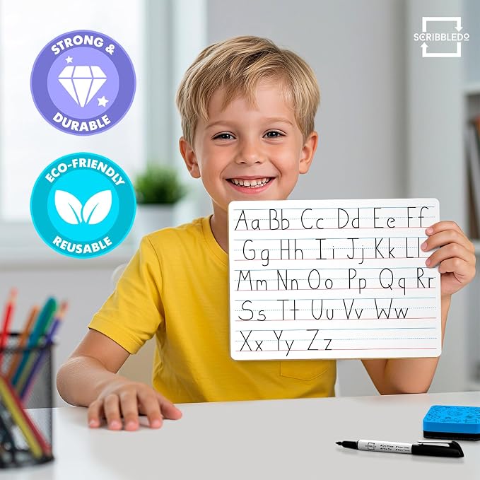 Scribbledo 10 Pack Double Sided Whiteboards Lined Dry Erase Board - Image 9